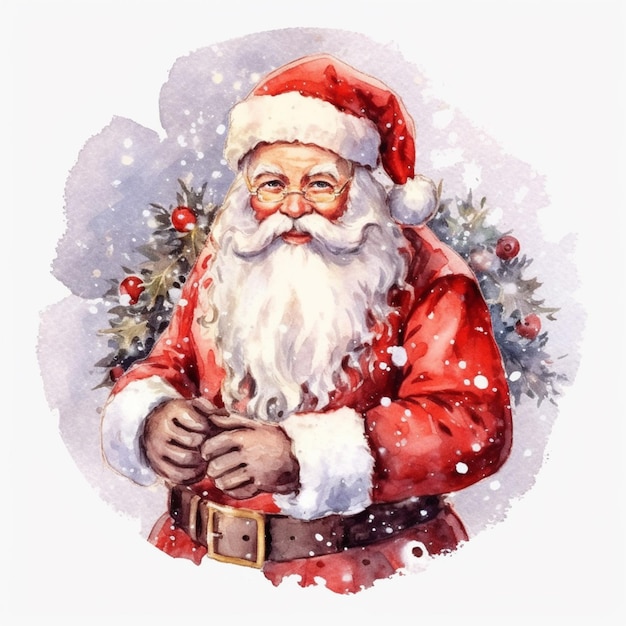 Há uma pintura a aquarela de um Papai Noel segurando um presente generativo ai