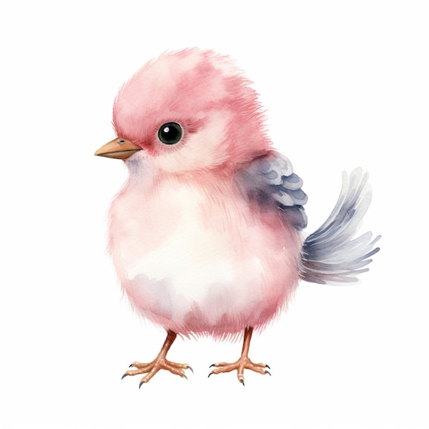 Há uma pintura a aquarela de um pássaro rosa com asas azuis generativo ai