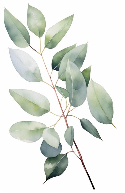 Há uma pintura a aquarela de um ramo de folhas de eucalipto generativo ai