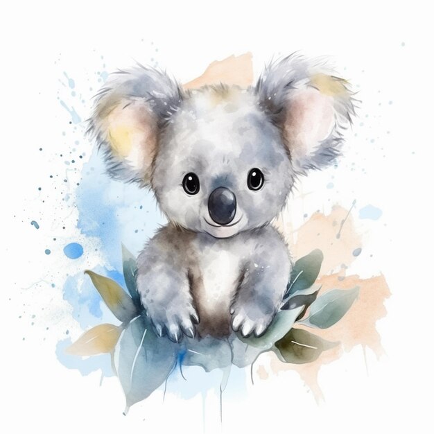 Há uma pintura a aquarela de um urso koala sentado em um ramo generativo ai