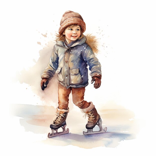 Há uma pintura a aquarela de uma criança em um skate generativo ai