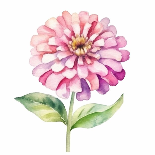 Há uma pintura a aquarela de uma flor rosa com folhas verdes generativa ai