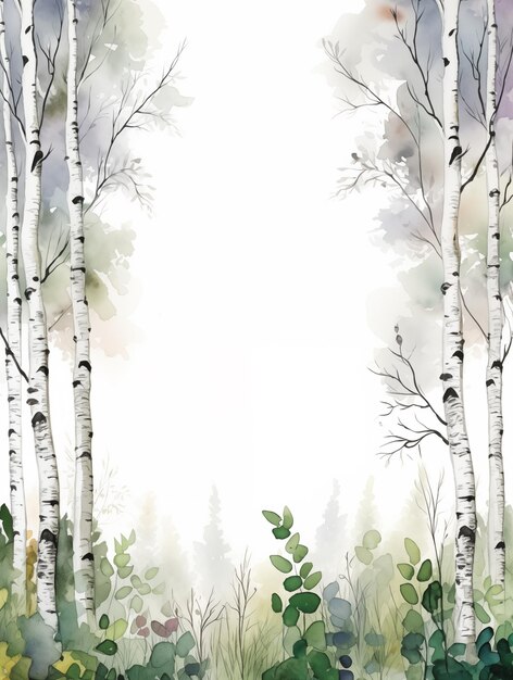 Foto há uma pintura a aquarela de uma floresta com árvores generativas ai