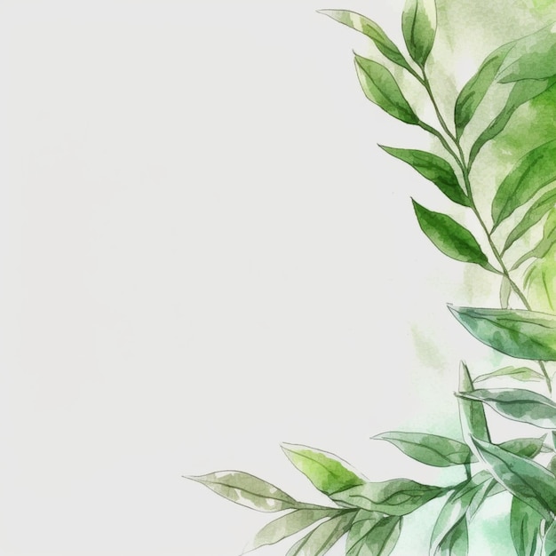 Há uma pintura a aquarela de uma planta com folhas verdes generativa ai