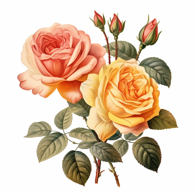 Há uma pintura de duas rosas em um fundo branco generativo ai