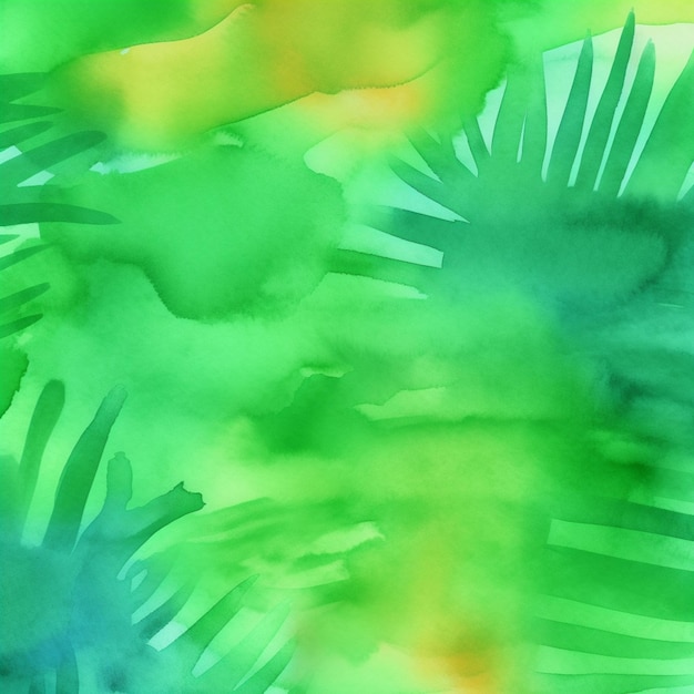 Foto há uma pintura de fundo verde e amarelo com folhas de palmeira generativas ai