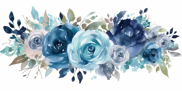 há uma pintura de rosas azuis e brancas em um fundo branco