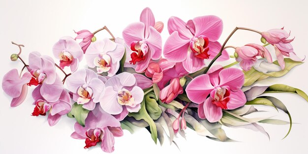 Há uma pintura de um bando de flores cor-de-rosa em uma superfície branca generativa ai