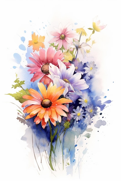 Há uma pintura de um bouquet de flores em um fundo branco generativo ai