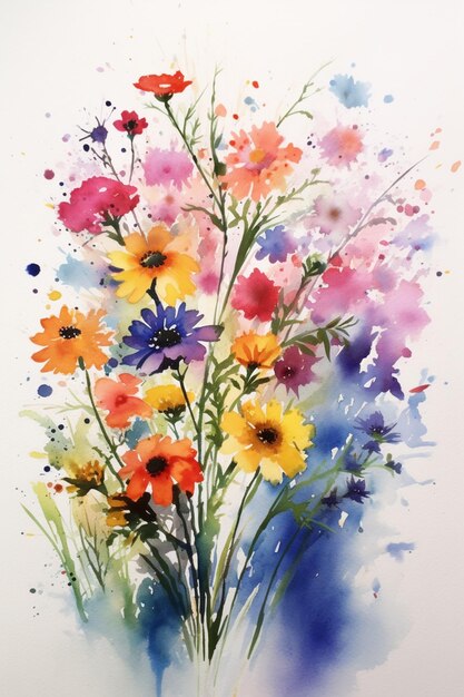 Há uma pintura de um bouquet de flores numa superfície branca generativa ai