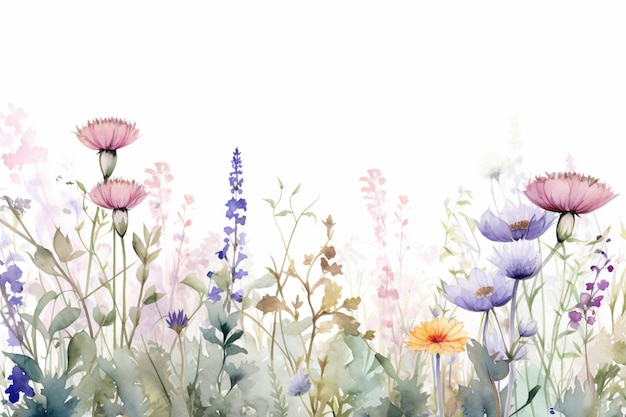 Há uma pintura de um campo de flores com um fundo branco generativo ai