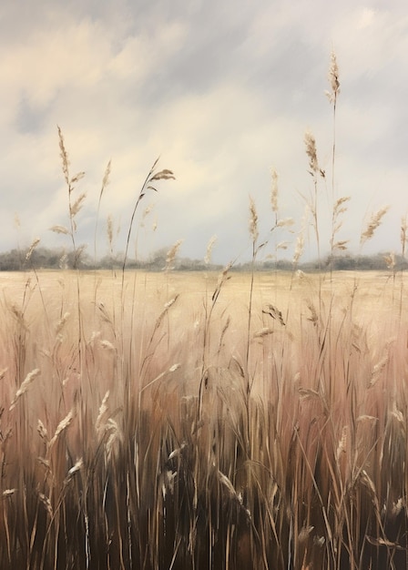 Há uma pintura de um campo de grama alta com um fundo de céu generativo ai