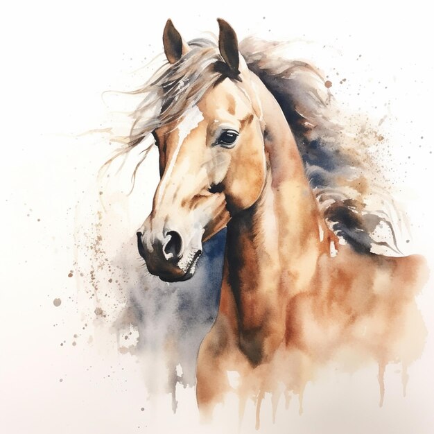 Há uma pintura de um cavalo com uma longa crina generativa ai