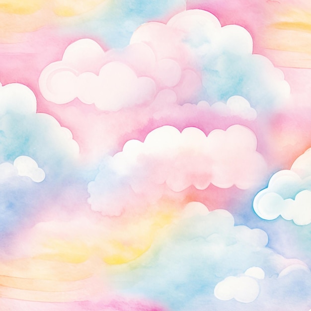 Foto há uma pintura de um céu colorido de arco-íris com nuvens generativas ai