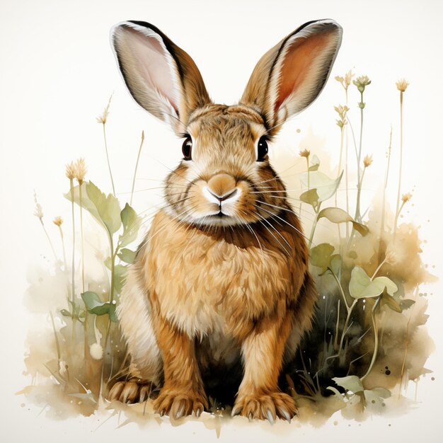 há uma pintura de um coelho sentado na grama generativa ai
