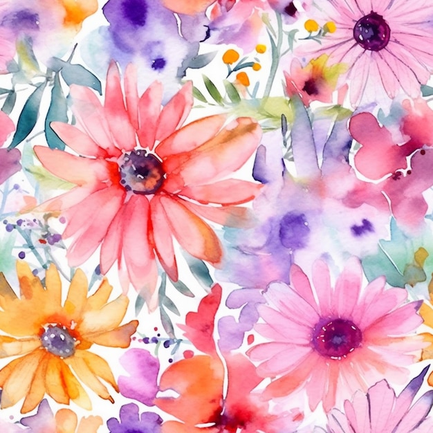 Foto há uma pintura de um feixe de flores em um fundo branco generativo ai