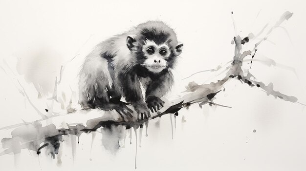 Há uma pintura de um macaco sentado em um ramo generativo ai