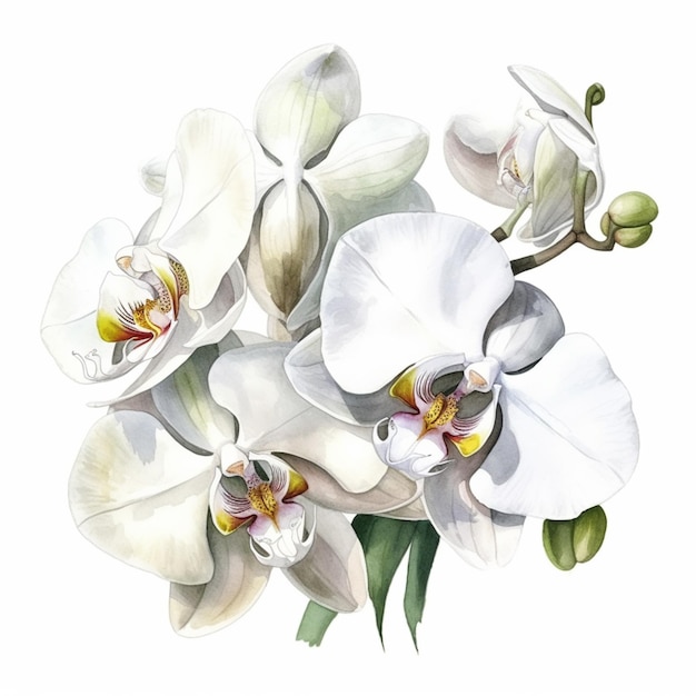 Foto há uma pintura de um monte de orquídeas brancas generativas ai