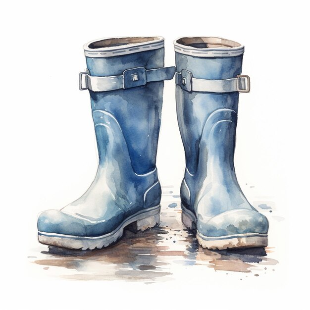 Há uma pintura de um par de botas de chuva azuis generativa ai