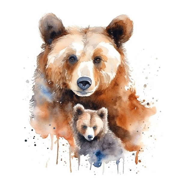 Há uma pintura de um urso e um filhote no gerador de água ai