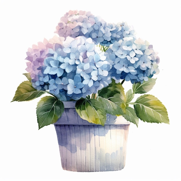 Há uma pintura de um vaso de plantas com flores azuis generativas ai