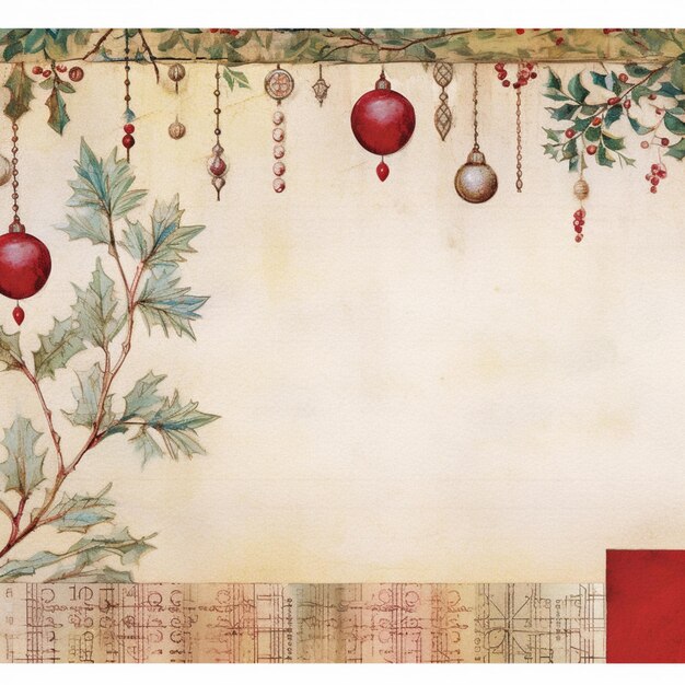 Foto há uma pintura de uma árvore de natal com ornamentos pendurados nela.