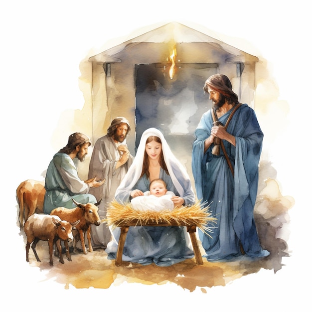 Há uma pintura de uma cena de Natividade com um bebê Jesus generativo ai