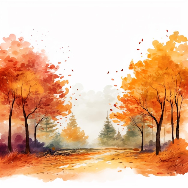 Há uma pintura de uma estrada com árvores no outono generativo ai