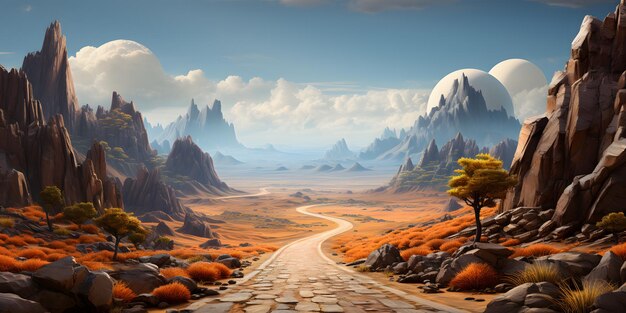 Há uma pintura de uma estrada passando por um deserto generativo ai