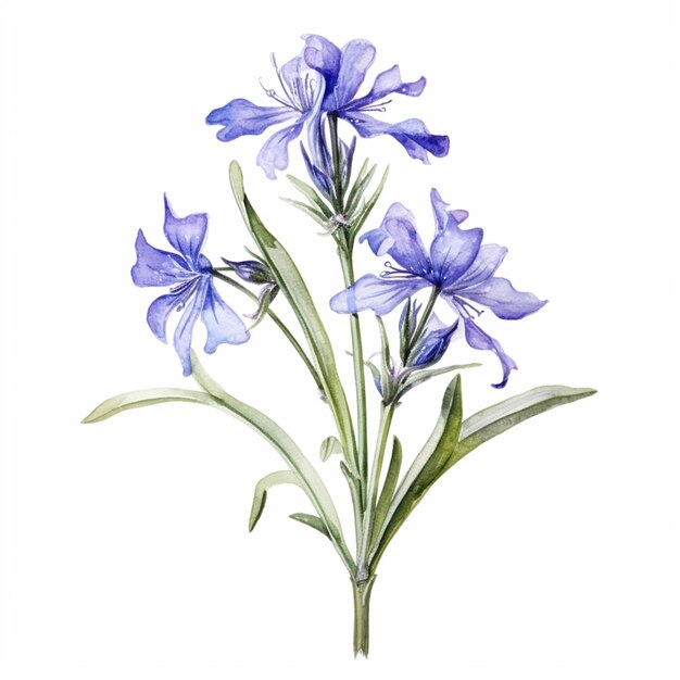 há uma pintura de uma flor azul em um fundo branco ai generativo