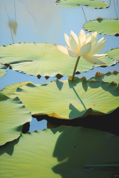 há uma pintura de uma flor branca em um lago frondoso generativo ai