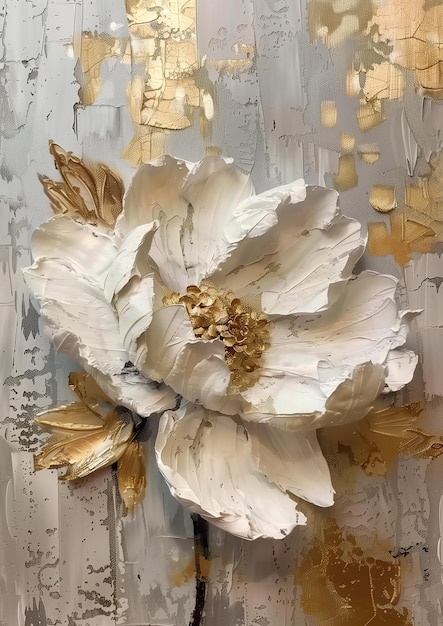 há uma pintura de uma flor branca em uma parede generativa ai