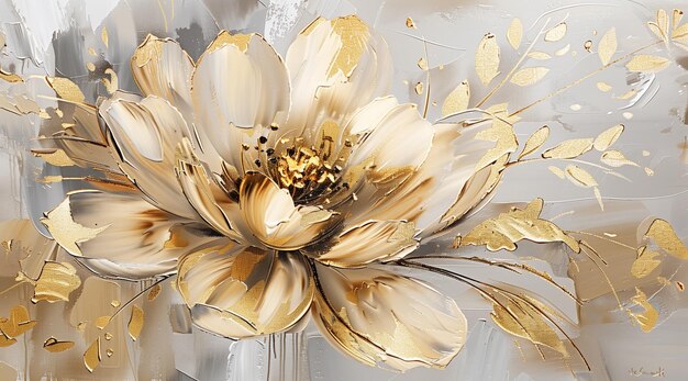 Há uma pintura de uma flor com folhas de ouro sobre ela generativa ai