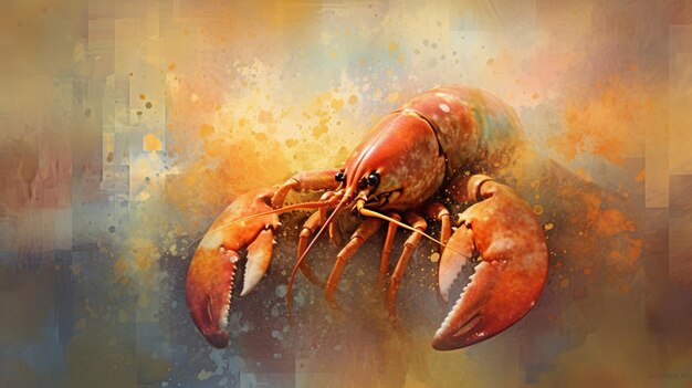 Há uma pintura de uma lagosta em um fundo colorido generativo ai