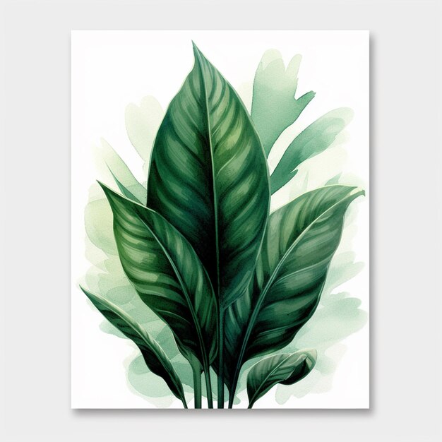 Há uma pintura de uma planta verde com folhas generativas ai