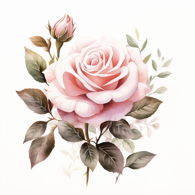 há uma pintura de uma rosa com folhas ai generativa