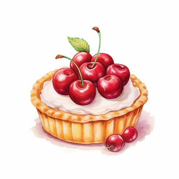 Foto há uma pintura de uma tarte com cerejas no topo generativo ai