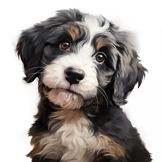 há uma pintura digital de um cachorrinho sentado no chão generativ ai