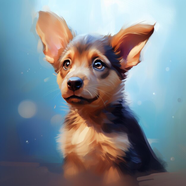 há uma pintura digital de um cachorro com orelhas grandes generativa ai
