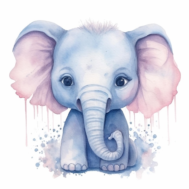 Há uma pintura em aquarela de um elefante com uma presa rosa generativa ai