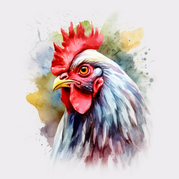 há uma pintura em aquarela de um galo com um pente vermelho generativo ai