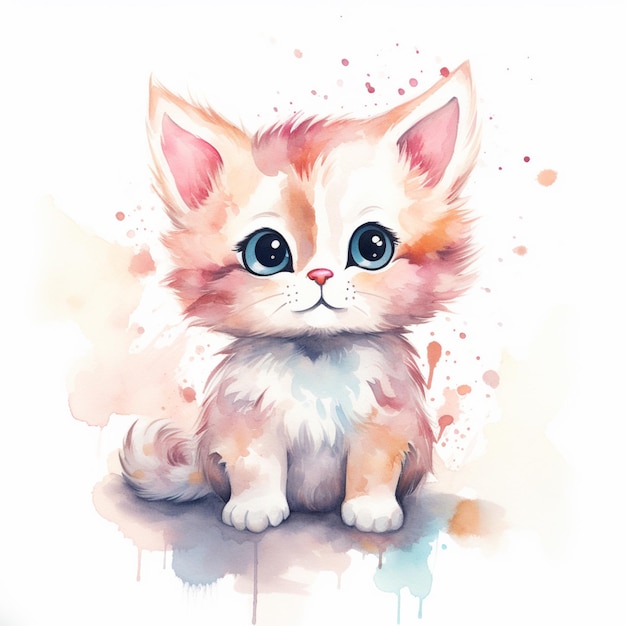 Há uma pintura em aquarela de um gato com olhos azuis generative ai