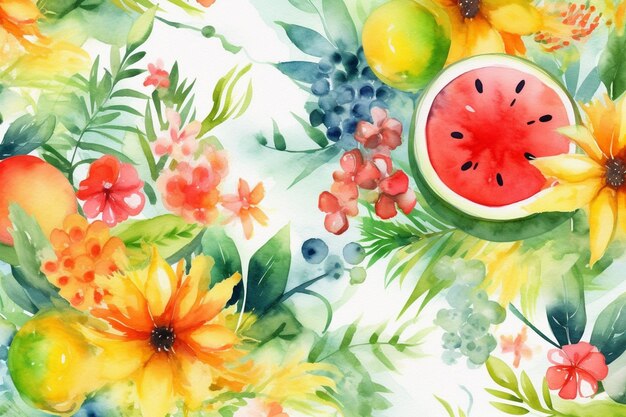 há uma pintura em aquarela de um monte de frutas generativas ai