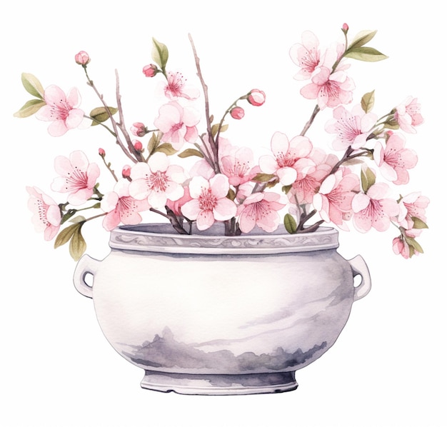 há uma pintura em aquarela de um vaso com flores ai generativa