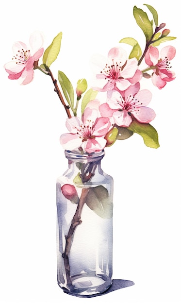 há uma pintura em aquarela de um vaso com flores generativas ai