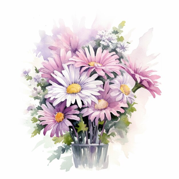 Há uma pintura em aquarela de um vaso de flores generativo ai