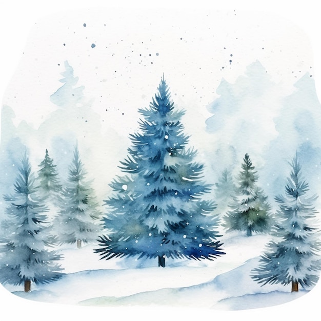 há uma pintura em aquarela de uma cena de neve com árvores generativas ai