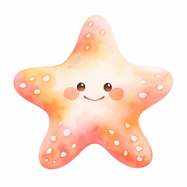 há uma pintura em aquarela de uma estrela do mar com um sorriso generativo ai