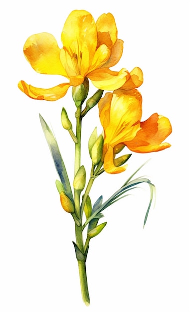 há uma pintura em aquarela de uma flor amarela em um fundo branco generativo ai