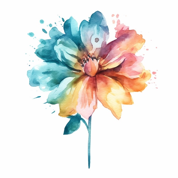 Há uma pintura em aquarela de uma flor em um fundo branco generativo ai